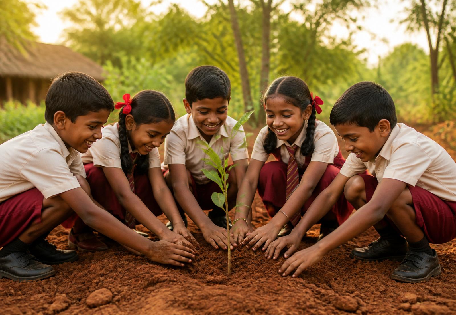Children planting a fruit sapling